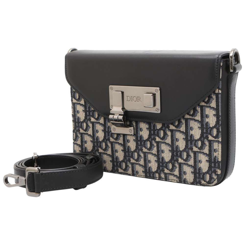 Christian Dior Shoulder Bag Oblique Diorlock Canvas Black Trotter